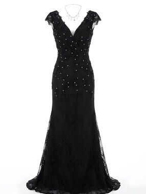 Elegant Black Beaded Wedding or Prom Dress
